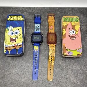 Spongebob Squarepants Patrick Digital Watches Lot of 2 Tin Box Burger King Toy